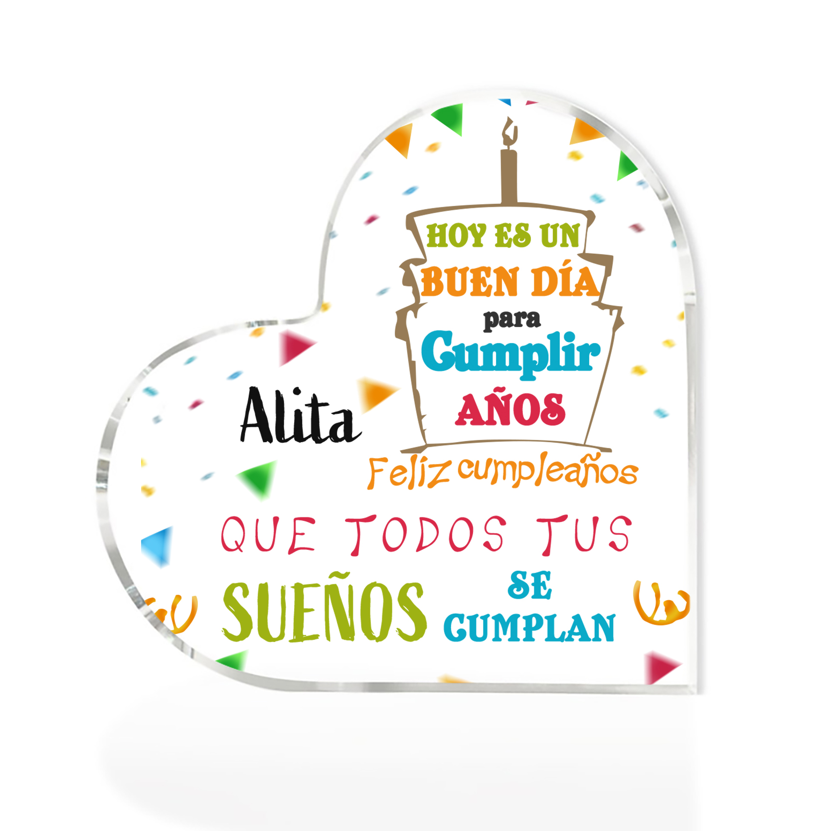 Cumpleaños-Placa de acrílico en forma de corazón con nombre personalizado-Jessemade ES