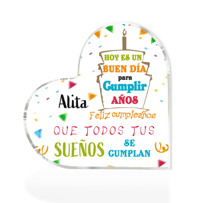 Cumpleaños-Placa de acrílico en forma de corazón con nombre personalizado-Jessemade ES