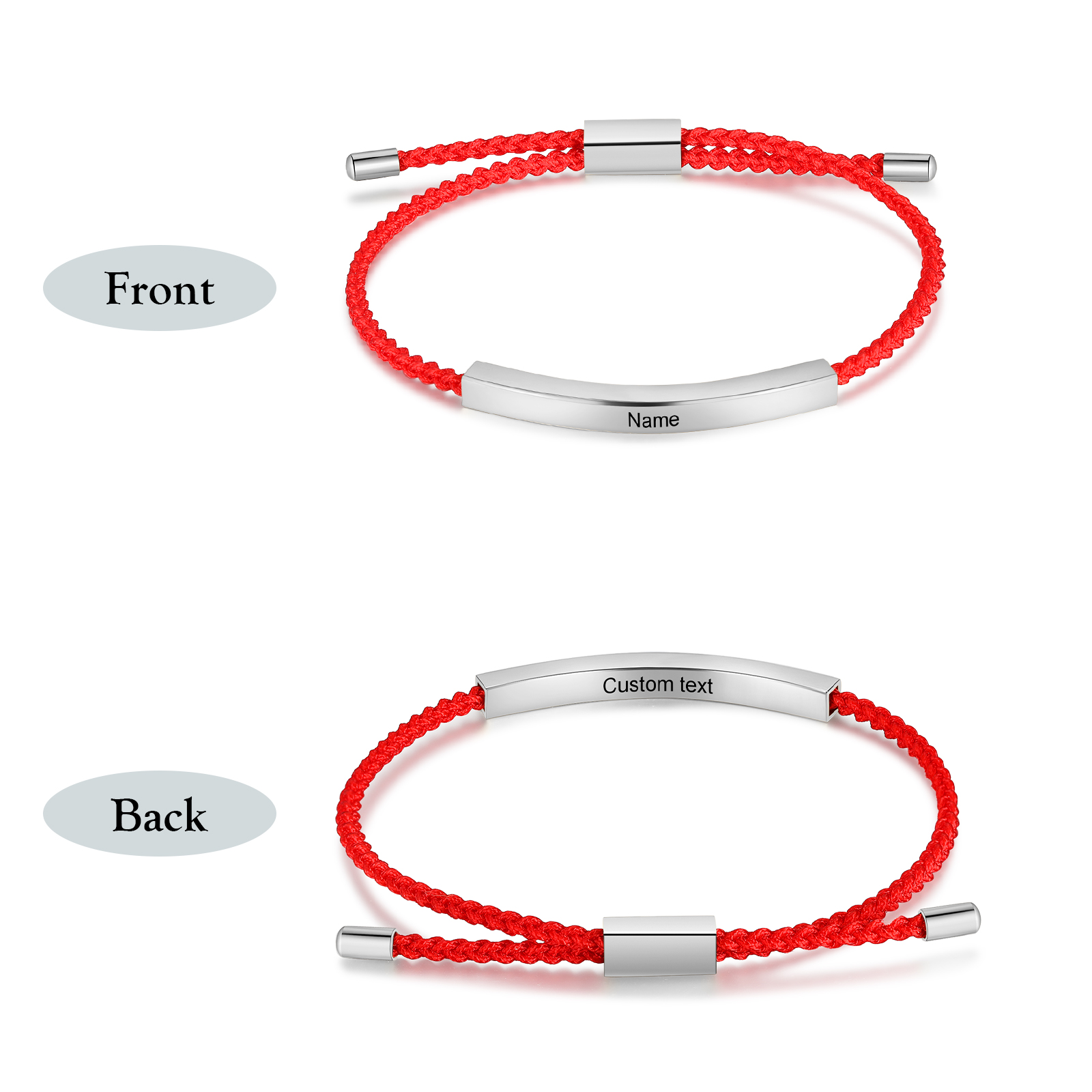 Pulsera de cuerda tejida a mano con nombre y texto personalizados seis colores placa plateada