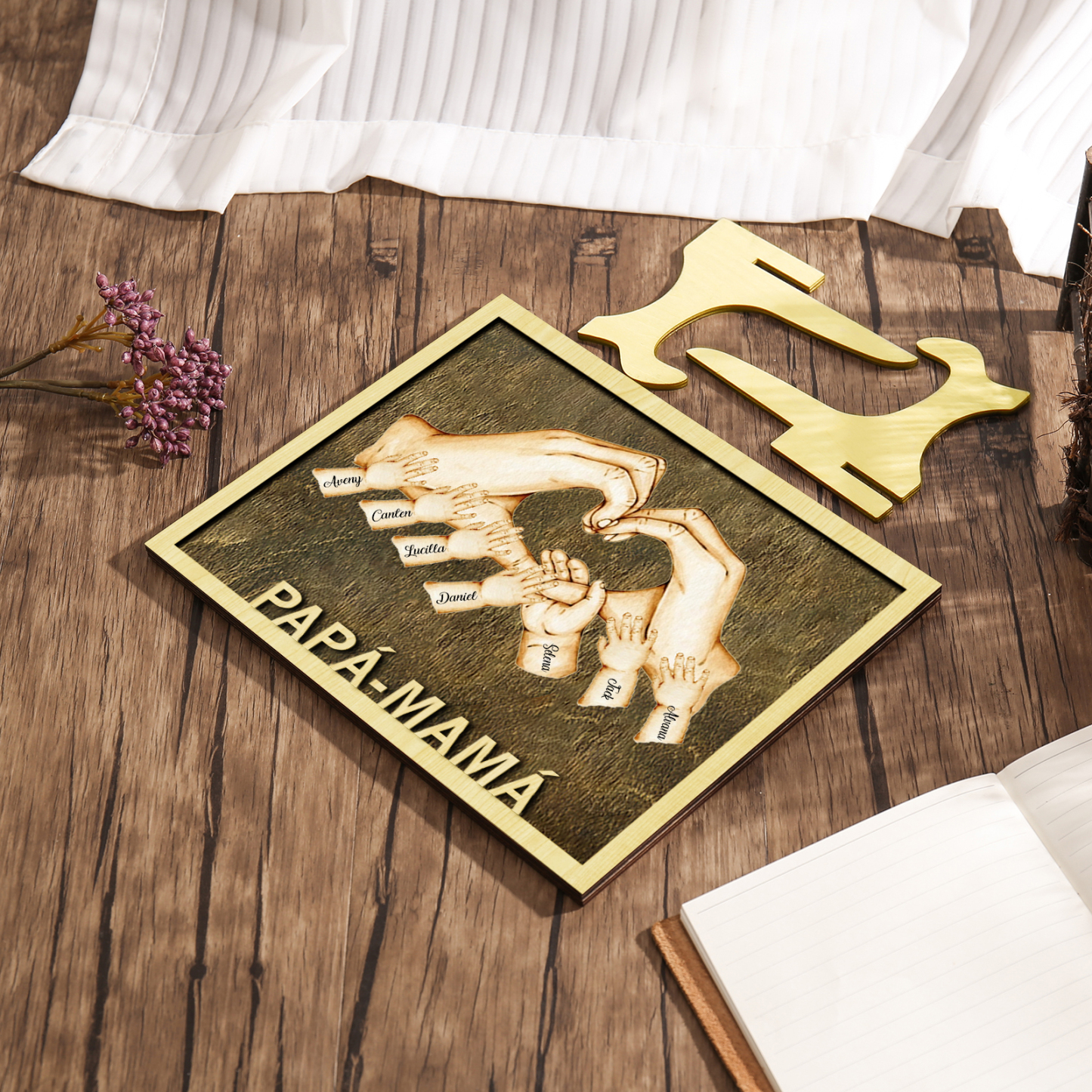 A mi mamá/papá-Adorno 2-8 nombres personalizados decoración de madera mano con mano-Jessemade ES