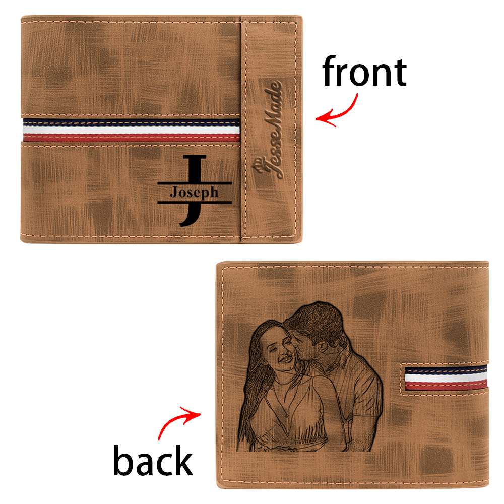 Cartera, billetera personalizada con 1 foto, 1 nombre y 1 letra monedero para hombre-Jessemade ES