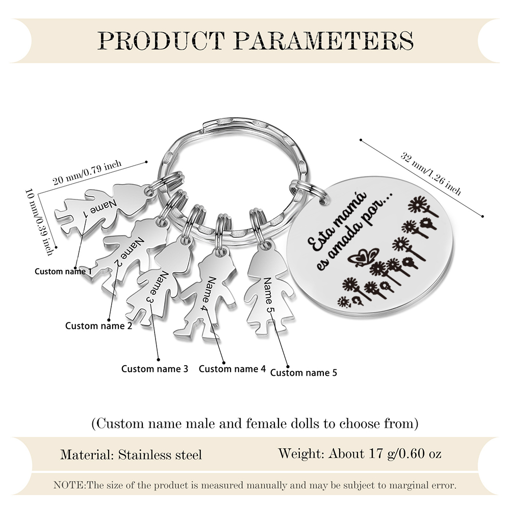 A mi mamá - Llavero con 5 nombres personalizados en "niños"-Jessemade ES