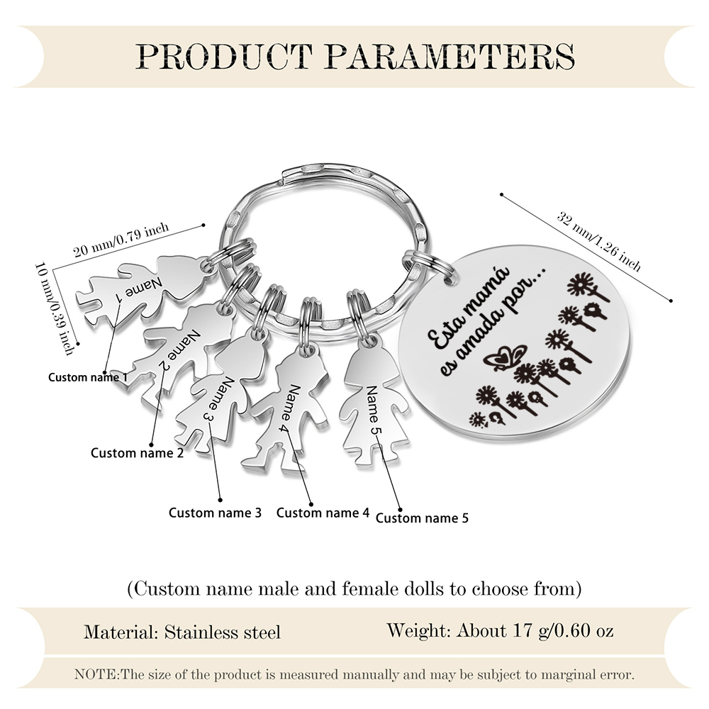 A mi mamá - Llavero con 5 nombres personalizados en "niños"-Jessemade ES