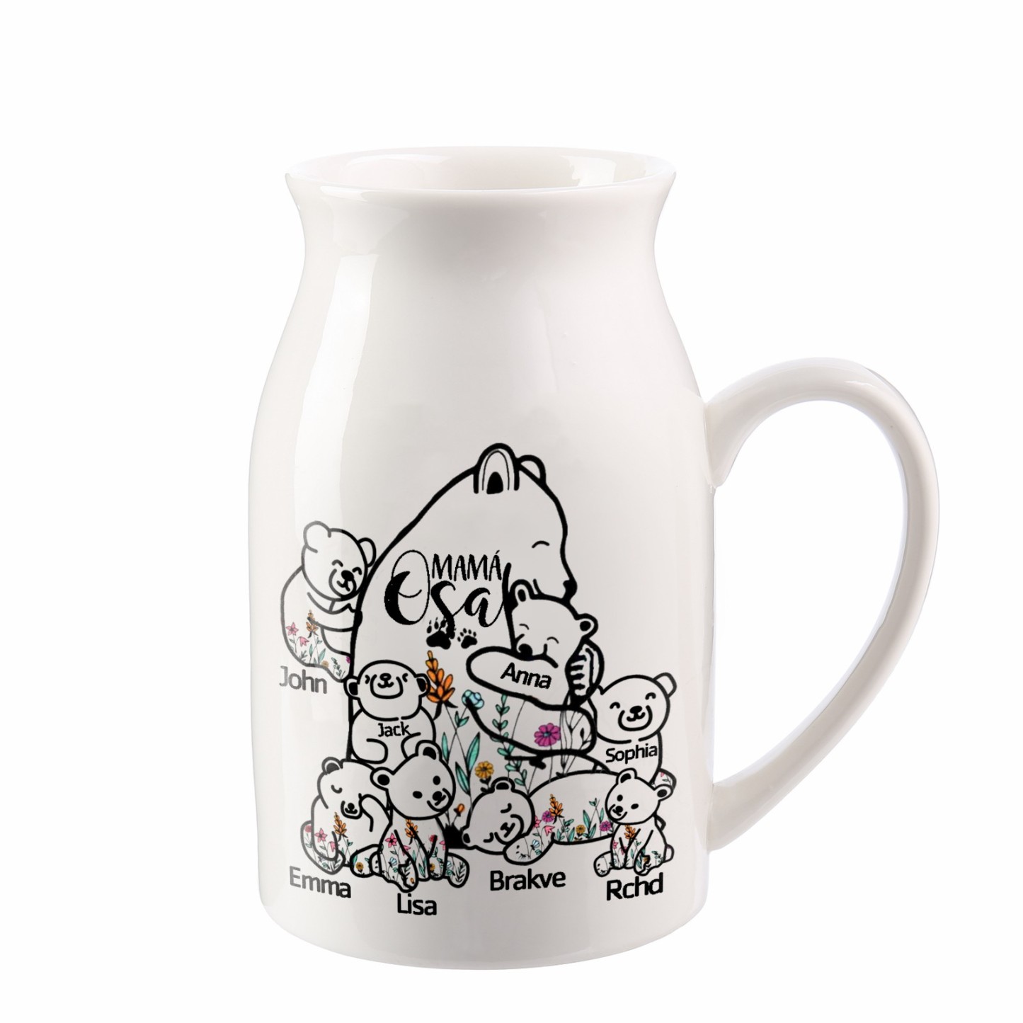 Florero de cerámica mamaosa y sus bebés 2-8 nombres personalizados con texto decoración del hogar-Jessemade ES
