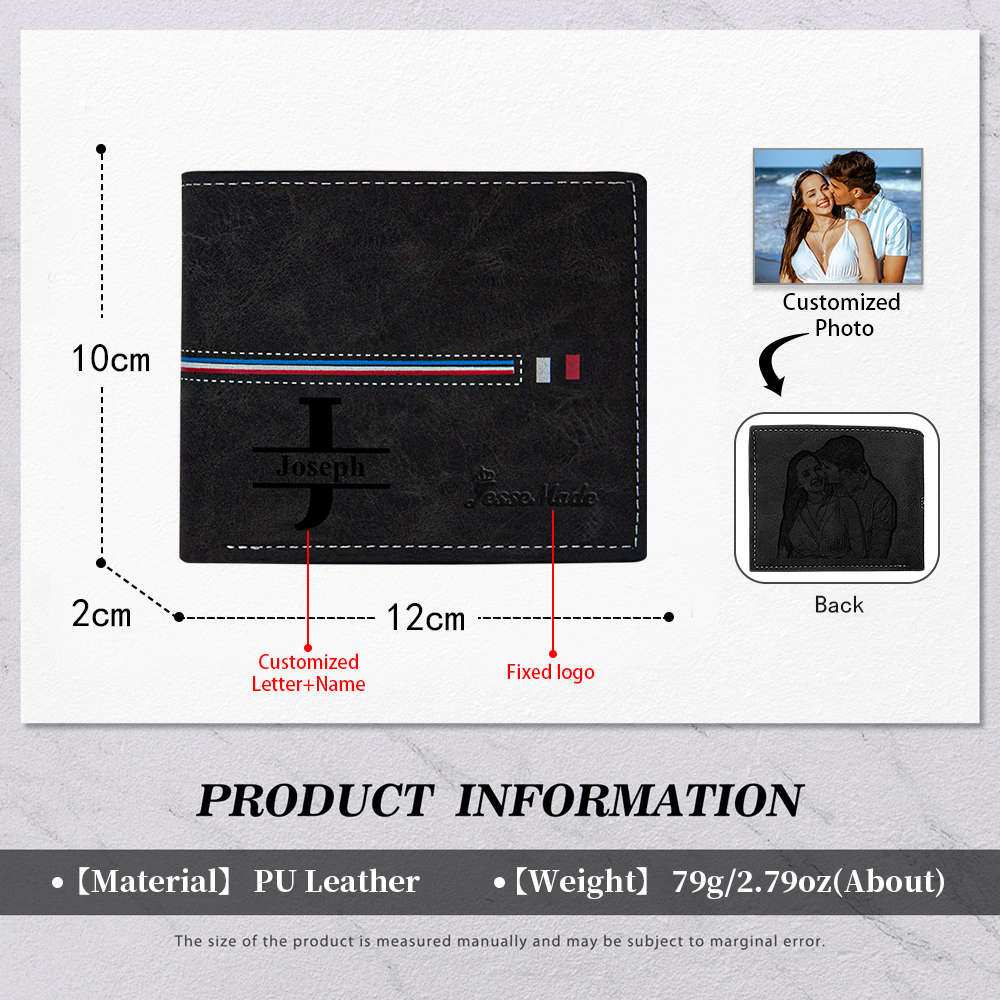 Cartera, billetera personalizada con 1 foto, 1 nombre y 1 letra monedero para hombre-Jessemade ES