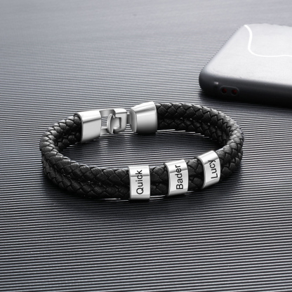 Pulsera 1-8 Nombres Personalizados de Cuero Trenzado con Aros-Jessemade ES