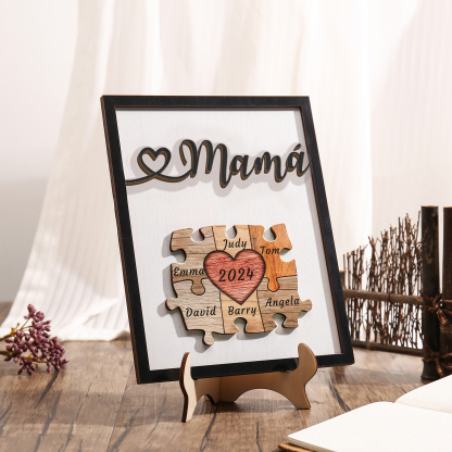 A mi mamá-Adorno 2-6 nombres y año personalizados decoración de madera rompecabezas-Jessemade ES