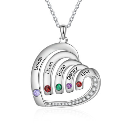 Collar en corazón con 2-5 nombres personalizados y 2-5 piedras de nacimiento-Jessemade ES
