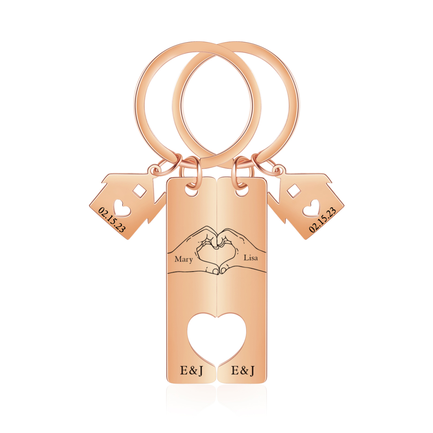 Llavero para pareja posando corazón con manos 2 nombres, 2 letras personalizados con fecha dije de casa-Jessemade ES