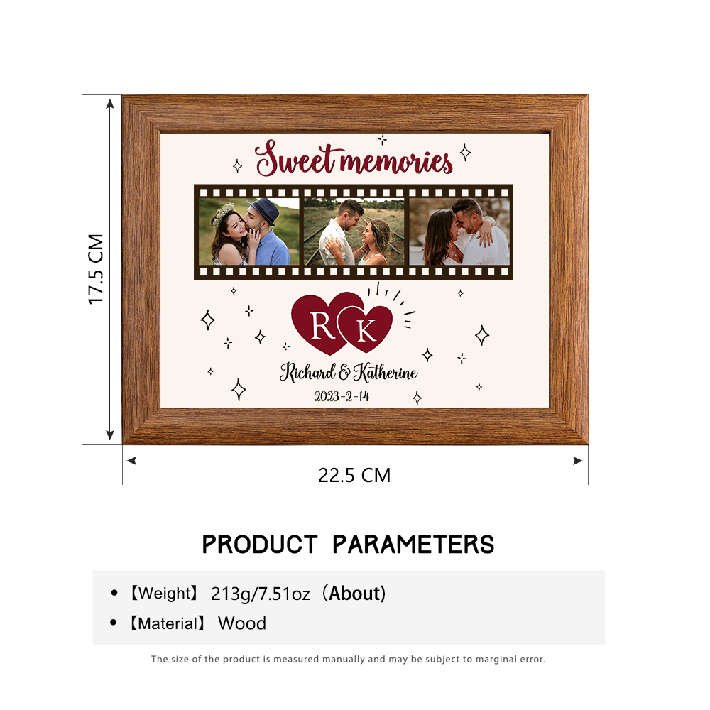 Marco de 3 fotos de madera para pareja 2 textos, 2 letras y fecha personalizados-Jessemade ES