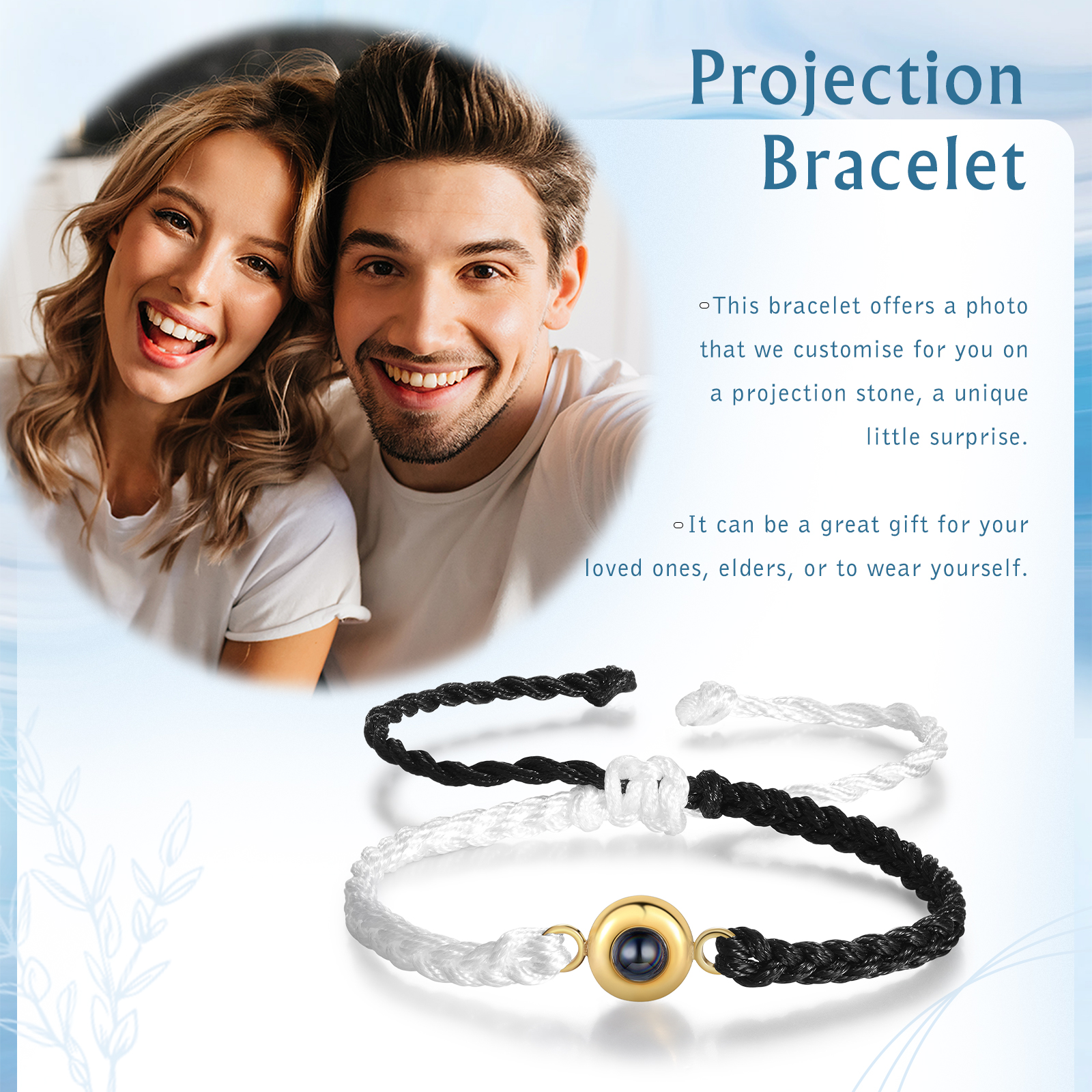 Pulsera de cuerda con proyección de foto en color con dije circular pulsera ajustable-Jessemade ES