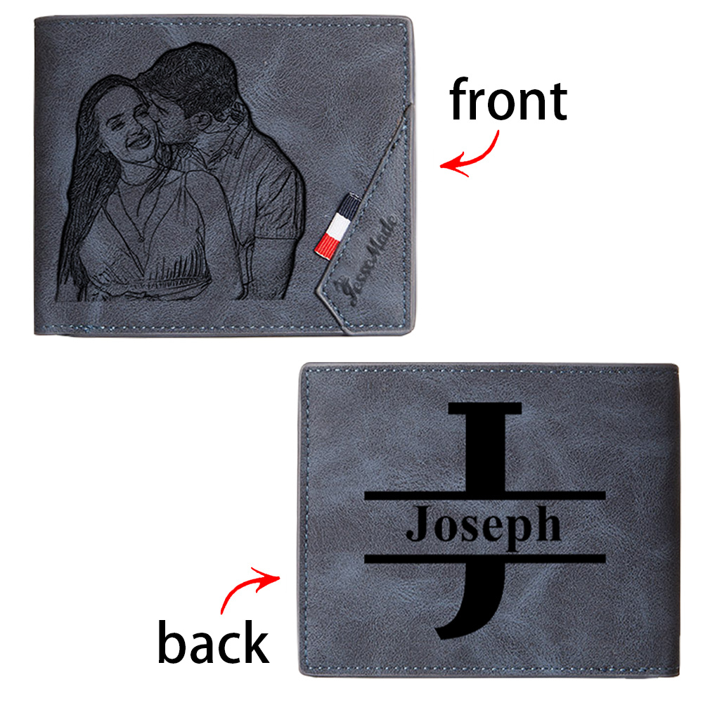 Cartera, billetera personalizada con 1 foto, 1 nombre y 1 letra monedero para hombre-Jessemade ES