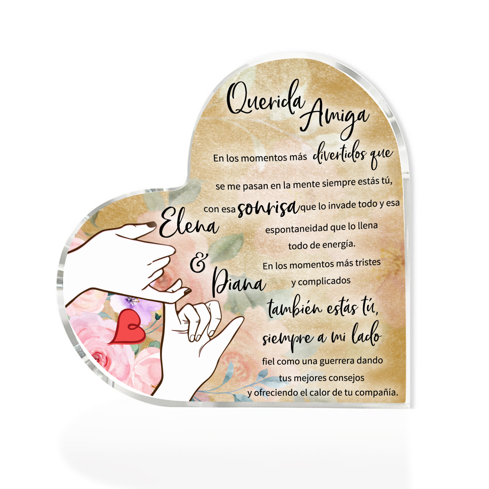 Placa de acrílico en forma de corazón para amiga con 2 nombres personalizados-Jessemade ES