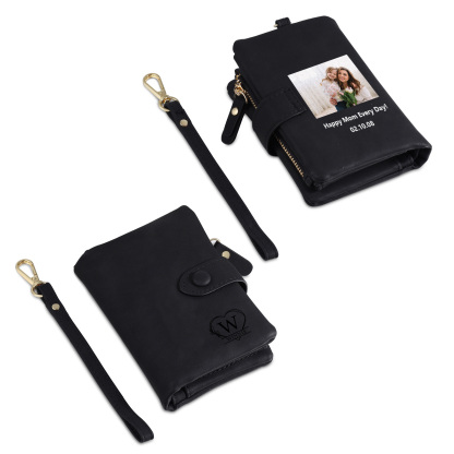 Cartera, billetera con 1 nombre, 1 letra, 1 texto y 1 foto personalizados monedero clásico para mujer-Jessemade ES