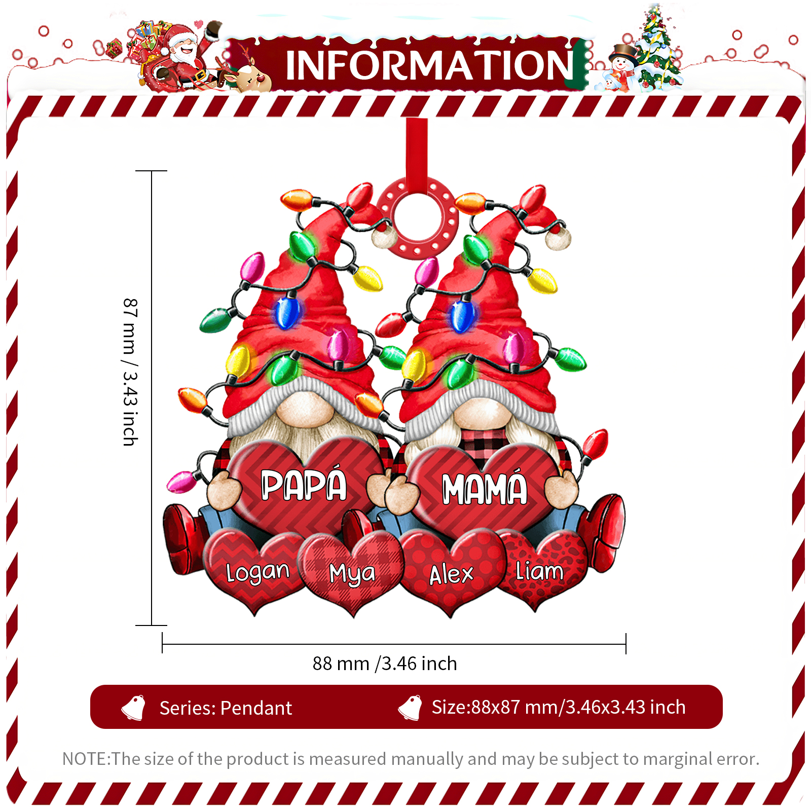 Navidad-Ornamento de duendes y corazones de madera para familia 6 nombres personalizados | Jessemade