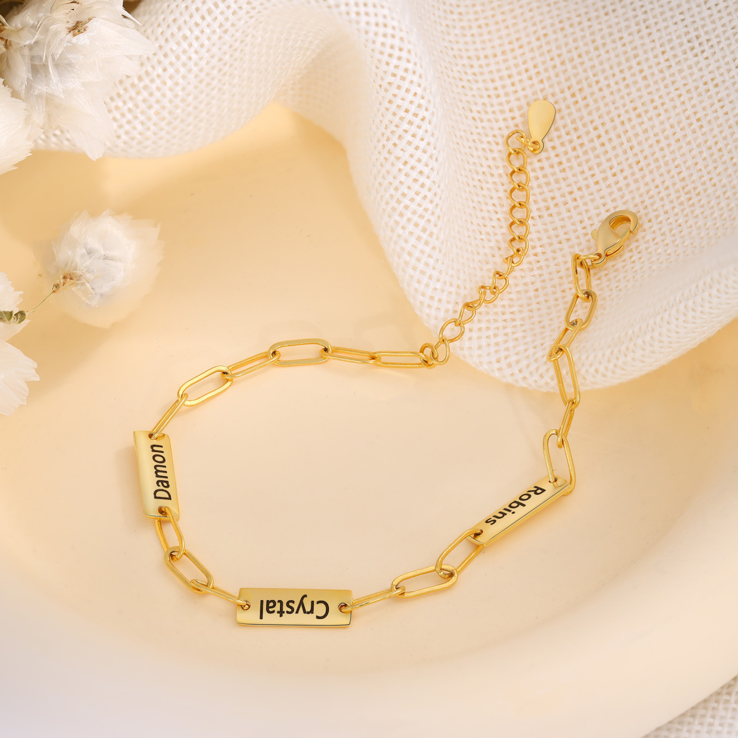 Pulsera para mujer con placas personalizadas con 3 nombres-Jessemade ES
