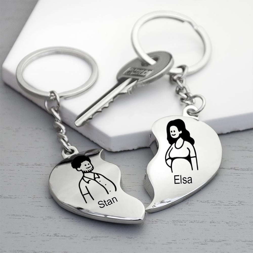 Llavero de corazón para pareja "Juntos un corazón completo" 2 nombres personalizados-Jessemade ES