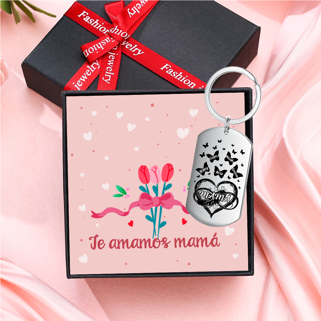 A mi mamá-Llavero 2-6 Nombres Personalizados CORAZÓN Y MARIPOSAS-Jessemade ES