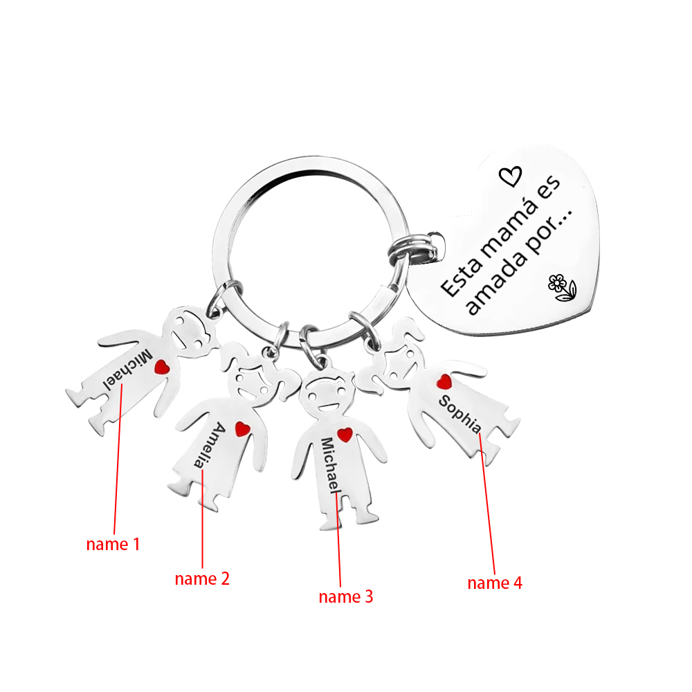 A mi mamá - Kit de regalo de cartera, llavero con "4 niños", tarjeta y caja nombre y flor de nacimiento personalizados | Jessemade