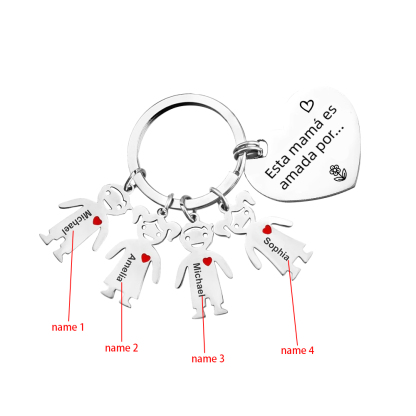 A mi mamá - Kit de regalo de cartera, llavero con "4 niños", tarjeta y caja nombre y flor de nacimiento personalizados | Jessemade