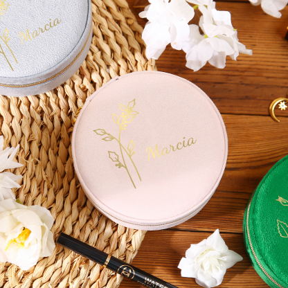 Caja de regalo para joya personalizada con nombre y flor de nacimiento-Jessemade ES