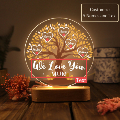 Lámpara de noche LED Árbol de la Vida 5 nombres y 1 texto personalizados-Jessemade ES