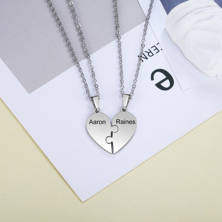Collares de corazón 2 piezas de rompecabezas 2 nombres personalizados-Jessemade ES