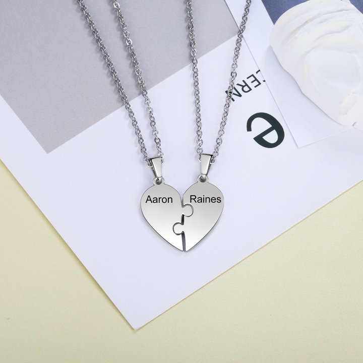 Collares de corazón 2 piezas de rompecabezas 2 nombres personalizados-Jessemade ES