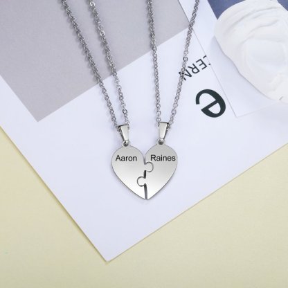 Collares de corazón 2 piezas de rompecabezas 2 nombres personalizados-Jessemade ES