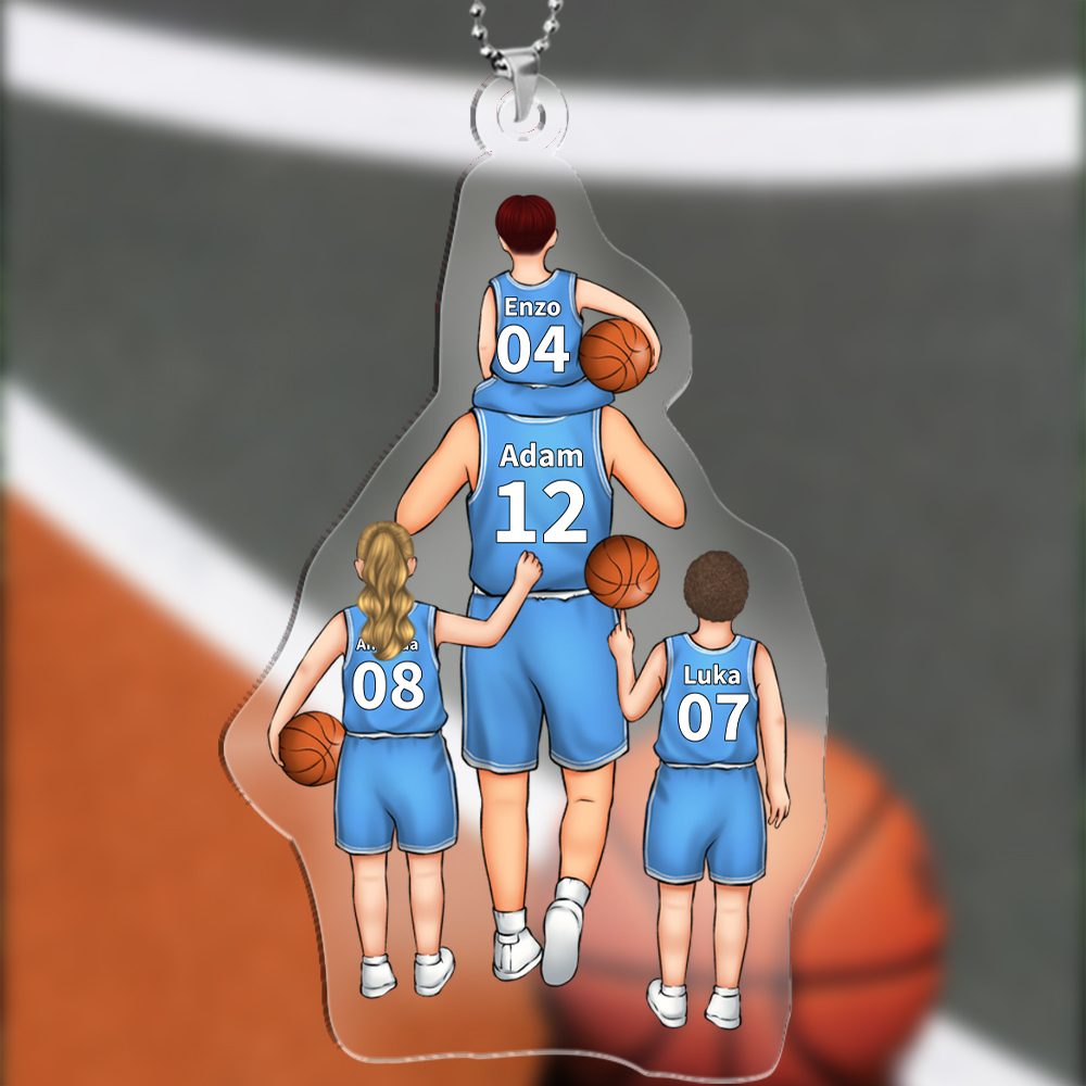 Llavero de acrílico baloncesto papá y niños 1-5 nombres y personajes personalizados-Jessemade ES