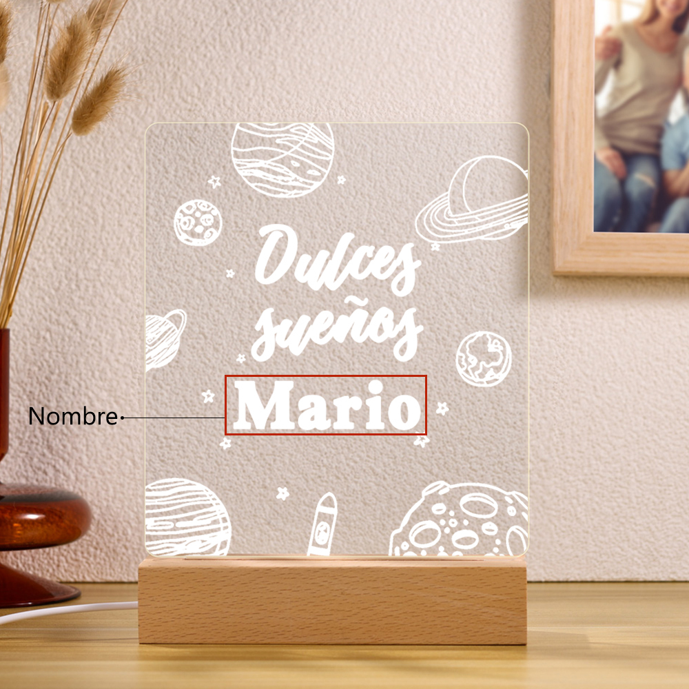 Lámpara Ilusión 3D Luz de Noche LED Dulces Sueños Espacio y Planetas con Nombre Personalizado-Jessemade ES