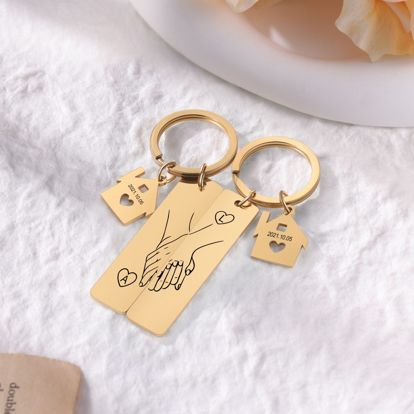 A mi querido-Llavero para pareja mano a mano 2 letras personalizadas con fecha-Jessemade ES