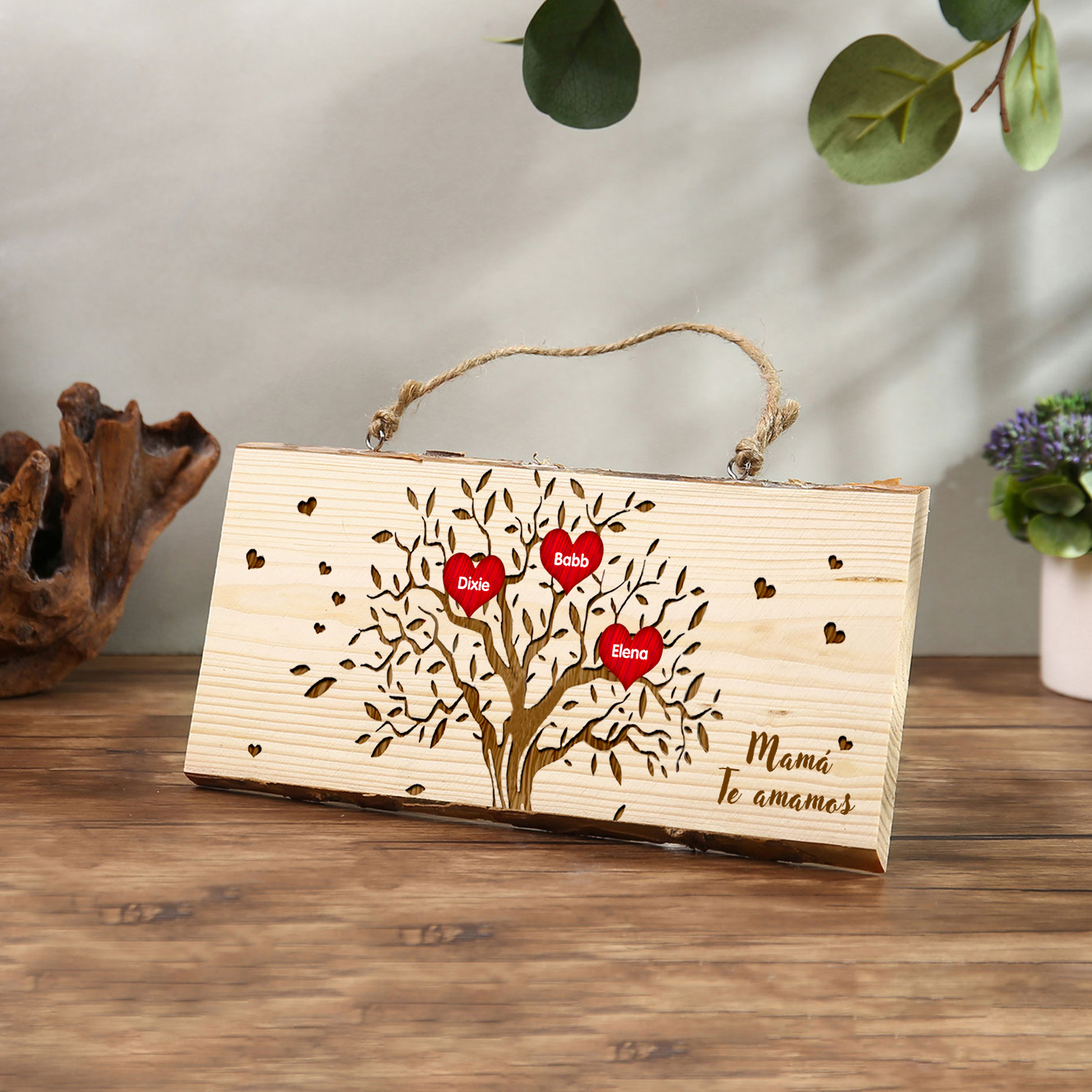 A mi mamá/abuela-Adorno de colgante personalizado con 2-6 nombres de madera árbol de la vida-Jessemade ES