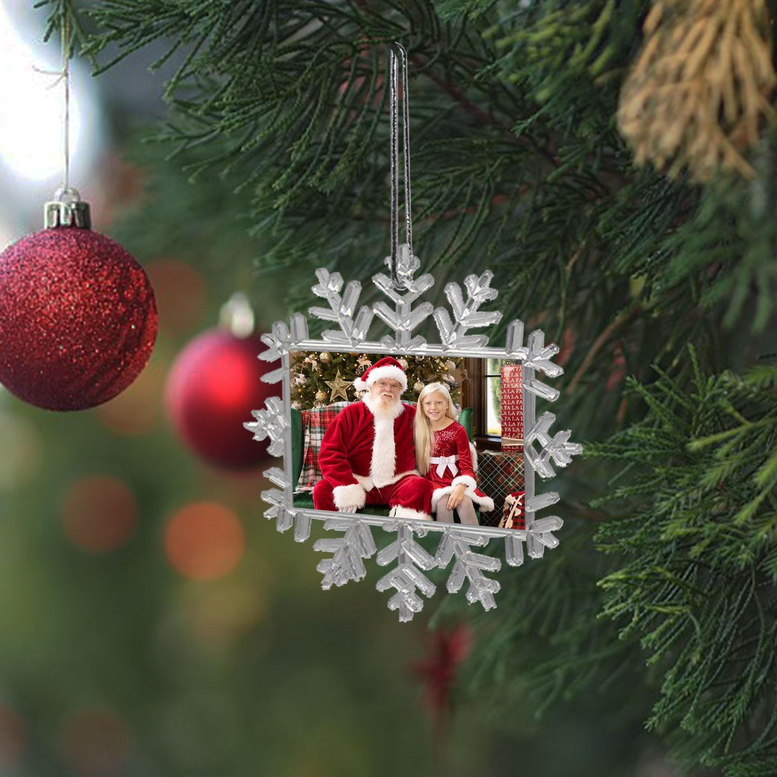 Navidad-Ornamento navideño copo de nieve con 1 foto personalizada adorno del árbol