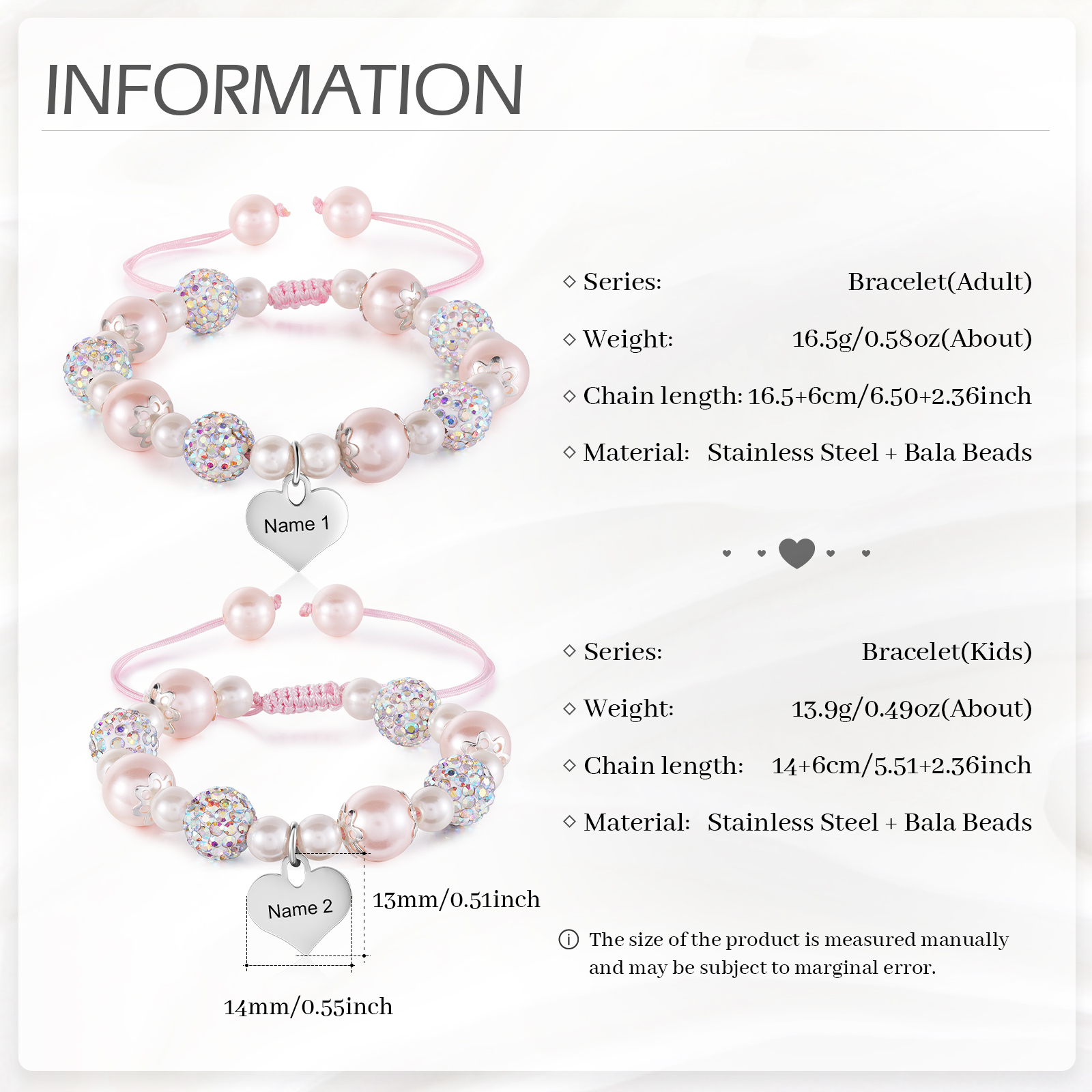 Unidad de 2 pulseras de perlas para mamá e hija con dije personalizado de 2 nombres