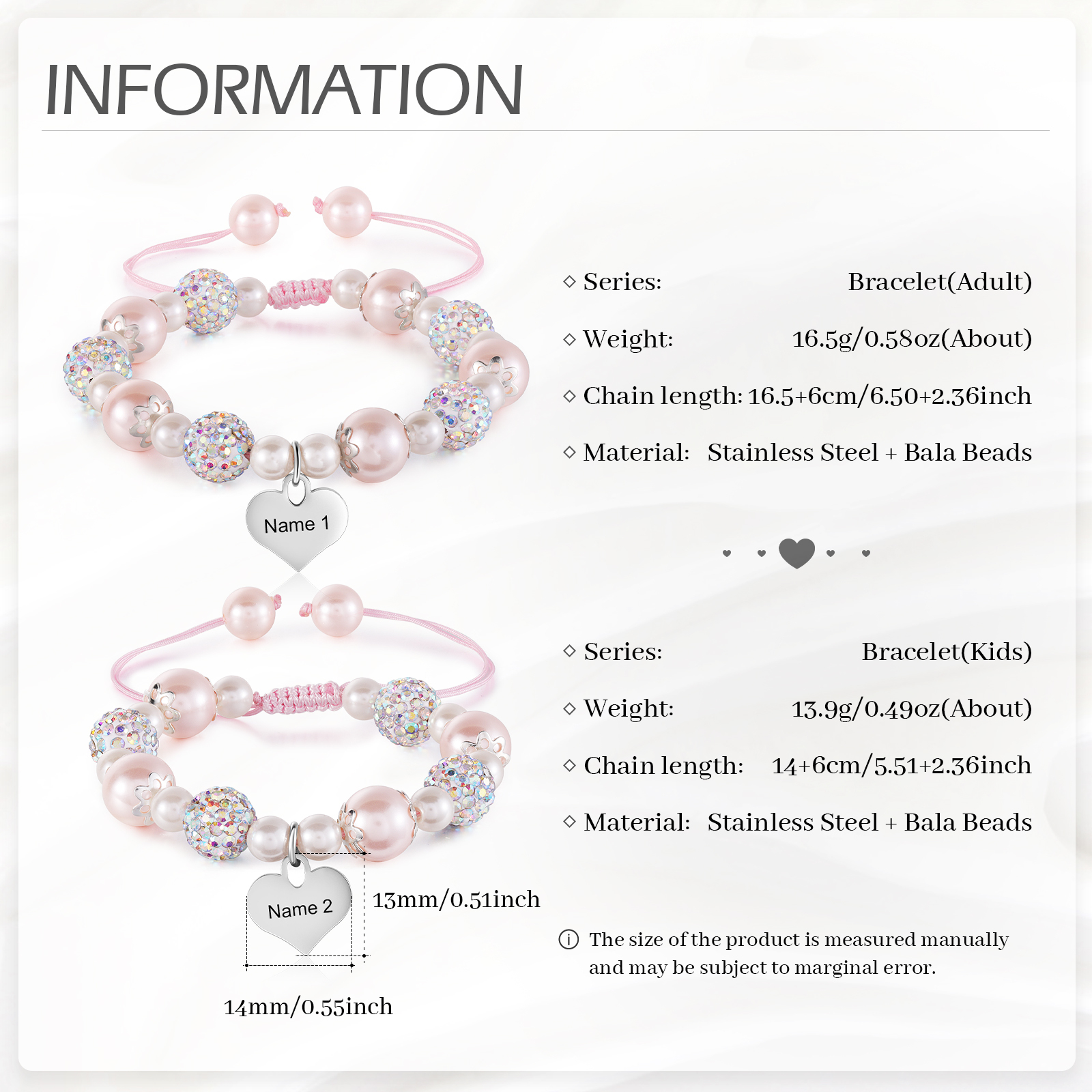 Unidad de 2 pulseras de perlas para mamá e hija con dije personalizado de 2 nombres