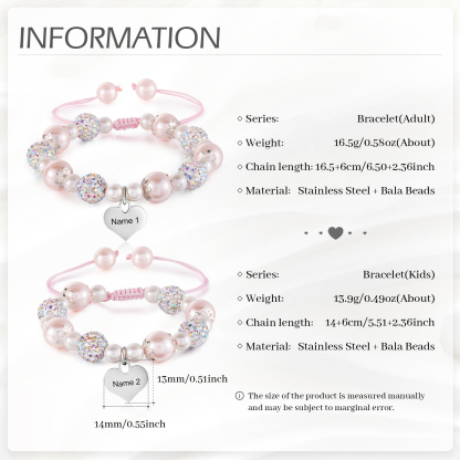 Unidad de 2 pulseras de perlas para mamá e hija con dije personalizado de 2 nombres