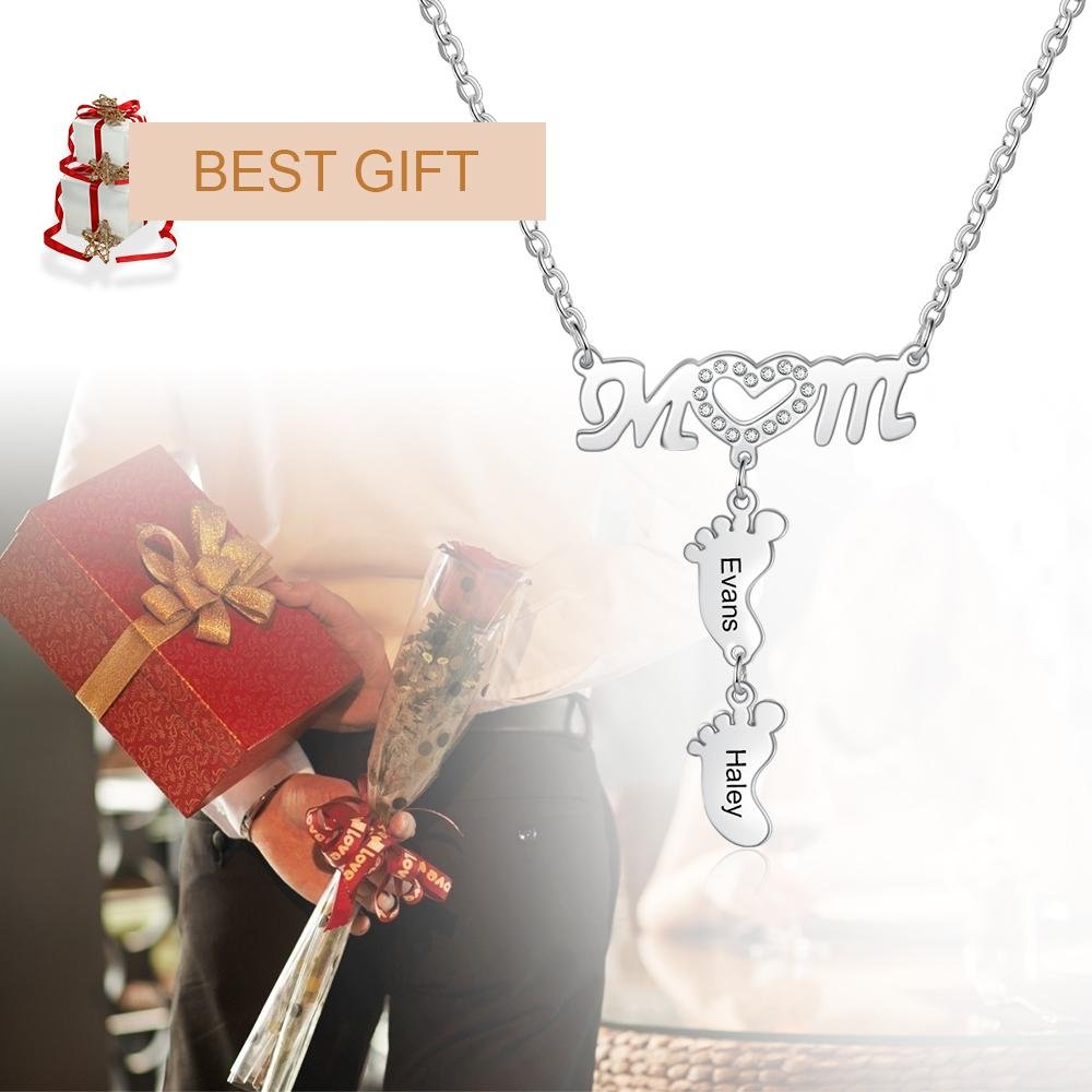 Collar "MoM" con colgante de huellas personalizadas con 2 nombres-Jessemade ES