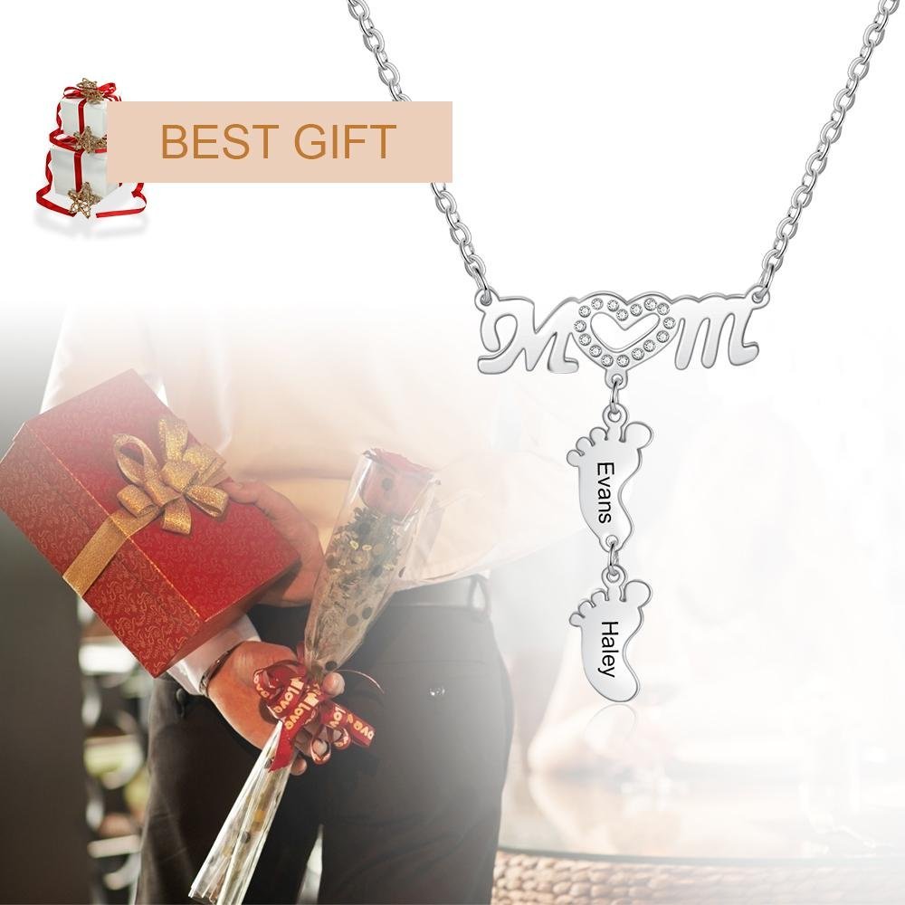 Collar "MoM" con colgante de huellas personalizadas con 2 nombres-Jessemade ES