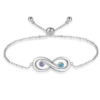 Pulsera infinito ajustable con 2 piedras de nacimiento y 2 nombres personalizados