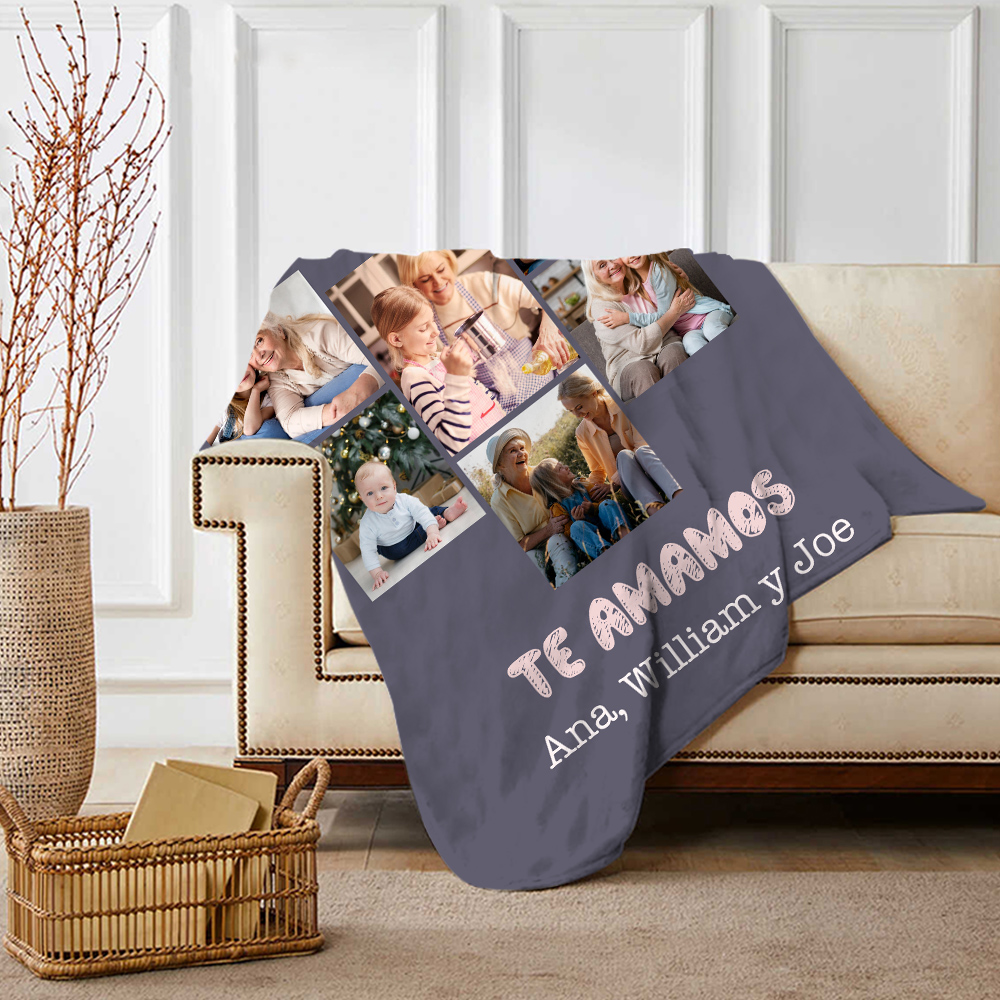 A mi abuela-Manta de buen calidad personalizada con 6 fotos y texto-Jessemade ES