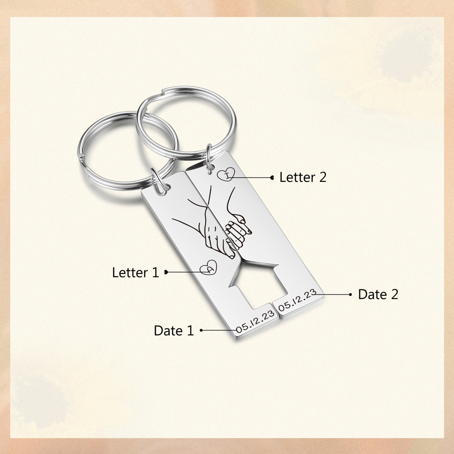 A mi querido-Llavero con casa encajada para pareja manos cogidas 2 letras personalizadas con fecha-Jessemade ES