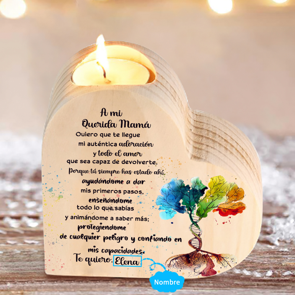 A mi mamá-Candelero con nombre personalizado en forma de corazón de madera sin candela-Jessemade ES