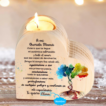 A mi mamá-Candelero con nombre personalizado en forma de corazón de madera sin candela-Jessemade ES