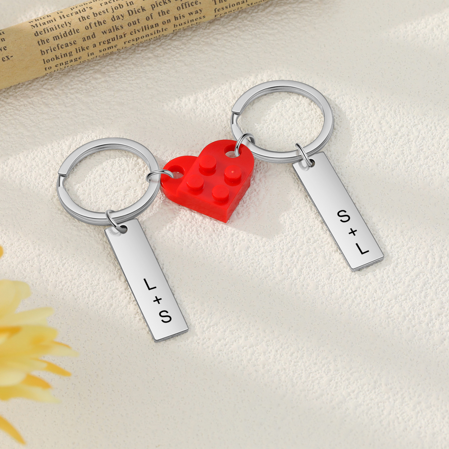 Llavero con piezas de corazón para pareja 2 letras personalizadas-Jessemade ES