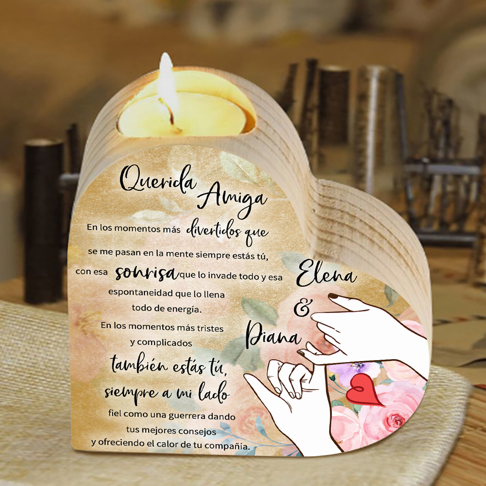 A mi amiga - Candelero de madera sin vela 2 nombres personalizados-Jessemade ES