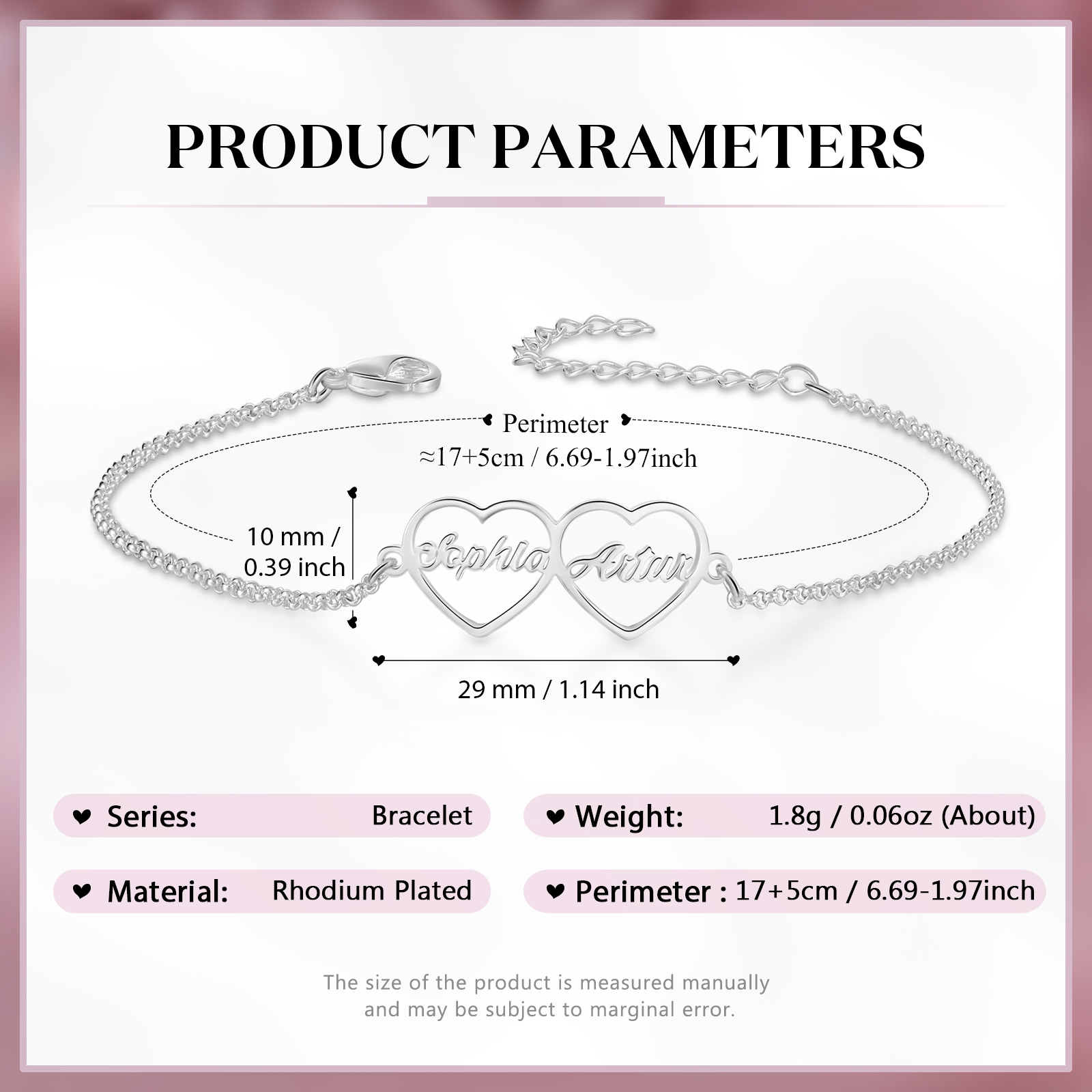 Pulsera 1-4 nombres personalizados con dije de corazón-Jessemade ES