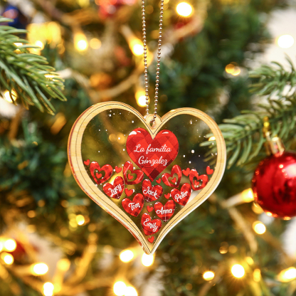 Navidad-Ornamento navideño de acrílico corazones con 6 nombres y 1 texto personalizados