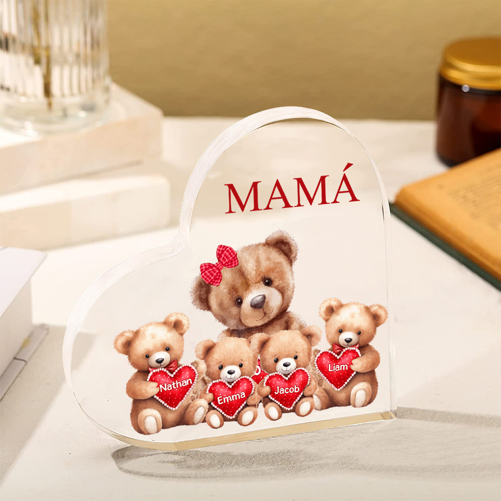 A mi mamá/abuela-Placa de acrílico "Nosotros" en forma de corazón 4 nombres y 1 texto personalizados-Jessemade ES