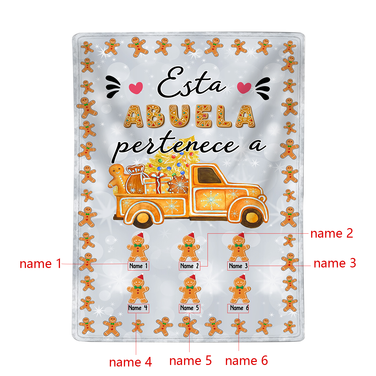 A mi abuela-Manta de buen calidad de Navidad hombres de jengibre personalizada con 6 nombres-Jessemade ES